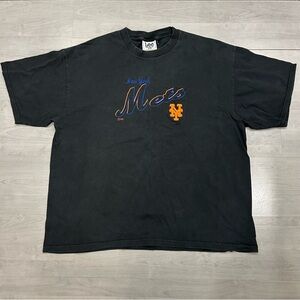 Vtg Lee Sport Men’s New York Mets T Shirt Sz 2XL Black Embroidered MLB Baseball